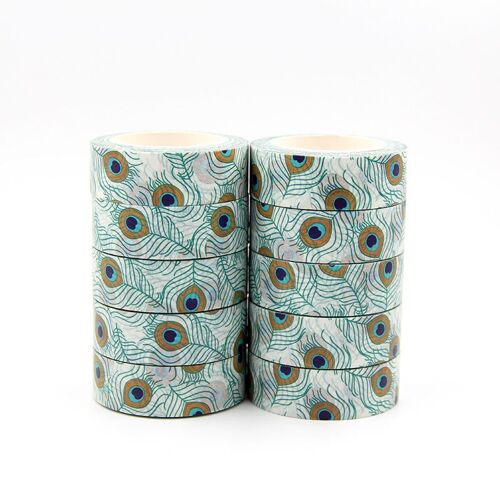 Bande Adhésive Pour Scrapbooking, 10 Pièces/Ensemble Mm X 10m, Joli, Plumes Du Paon, Washi, Bande Adhésive Décorative, Papeterie D'étiquette, Nouveauté