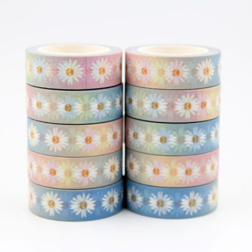Lot De 10 Bandes Décoratives Pour Scrapbooking, 15mm X 10m, Motif Floral Chrysanthème Arc-En-Ciel, Large Bande Washi, Album Japonais, Diy