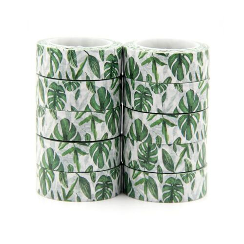 Nouveau Ruban Adhésif Washi Large, Feuilles D'arbre Vert, Bande Adhésive Pour Scrapbooking Album, Papier Décoratif Diy Bricolage, 10 Pièces/Ensemble 15mm * 10m