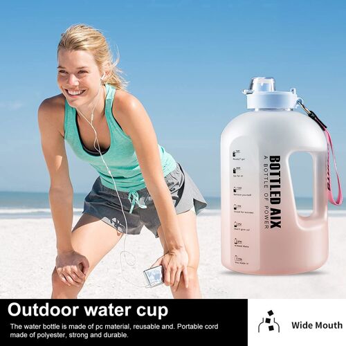 Marqueur De Temps, Bouteille D'eau Portable De Très Grande Capacité, Dégradé De Couleur, Tasse Avec Sangle Pour Sports De Plein Air, Fitness