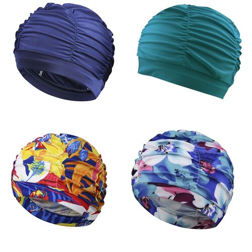 Bonnet De Bain Plissé En Nylon Élastique Pour Femmes, Accessoire De Plein Air, Cheveux Longs, Extensible