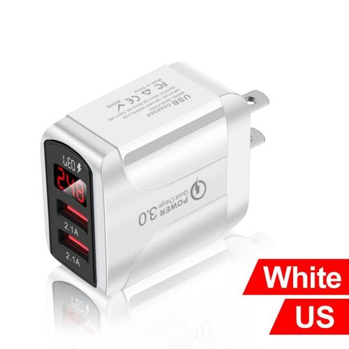Chargeur À Affichage Numérique Double Usb 2,4a Max, Charge Rapide, Prise Eu/Us/Uk, Pour Téléphone Iphone/Samsung/Xiaomi