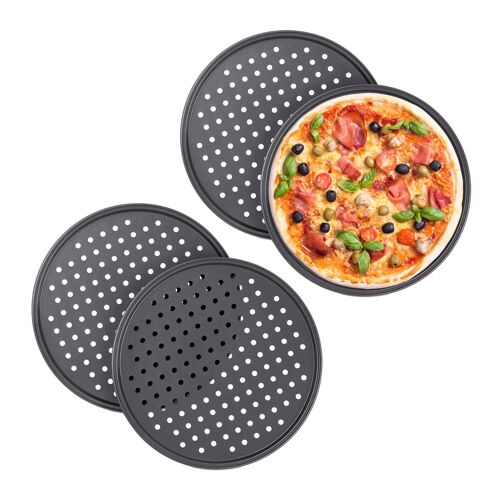 Relaxdays Plaque pizza 32 cm ronde Perforée Moule pizza Plateau Set de 4 Plaque cuisson