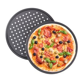 Relaxdays Plaque À Pizzas Lot De 2 Plat À Four Perforé Acier Au Carbone Antiadhésif Rond
