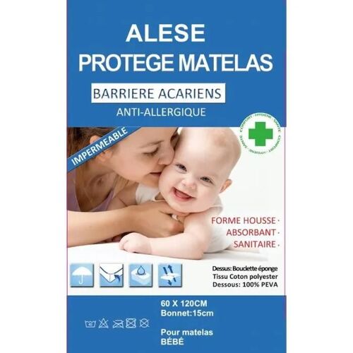 Alése (60x120) Lit Enfant Protège-Matelas Imperméable Anti-Acariens Anti-Allergique
