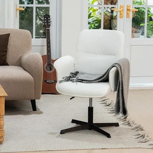 Meubles Cosy Fauteuil Avec Accoudoirs En Tissu Bouclette Beige, Réglable En Hauteur, Pivotante À 360°, Chaise De Bureau Ergonomique