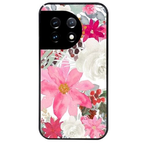 Coque Noire Pour Oneplus 11 Fleur Rose