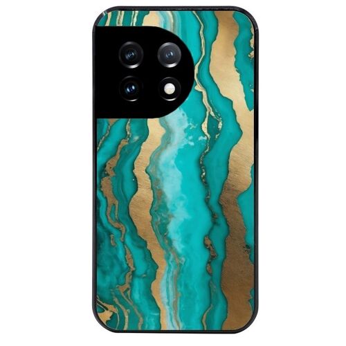 Coque noire pour OnePlus 11 marbre turquoise