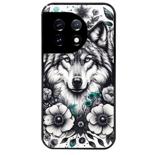 Coque Noire Pour Oneplus 11 Loup Et Fleur