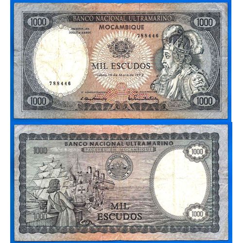 Mozambique 1000 Escudos 1972 Ultramarine Billet Colonie Portugal