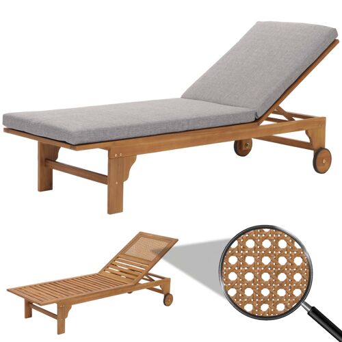 Bain De Soleil Hwc-N48, Bain De Soleil De Jardin Relax Chaise Longue, Bois Massif Acacia Certifié Mvg   Coussin Gris