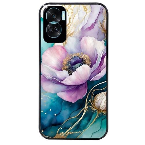 Coque Noire Pour Honor 90 Lite Marbre Fleur