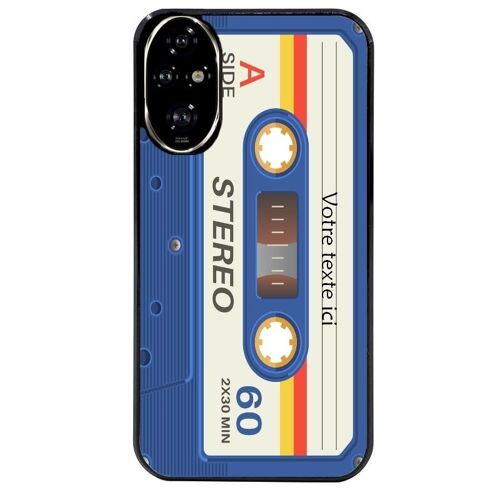 Coque Noire Pour Honor 200 Pro Cassette Bleu Avec Votre Texte