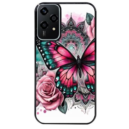 Coque Noire Pour Honor 200 Lite Papillon Rose