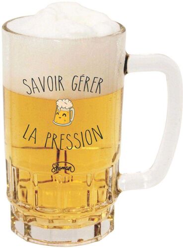 Chope À Bière En Verre Humour 440 Ml Savoir Gérer La Pression