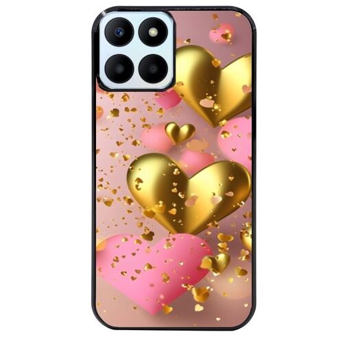 Coque Noire Pour Honor X6b Coeur Rose