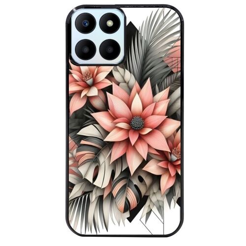 Coque Noire Pour Honor X6b Fleur Geometrique Rose