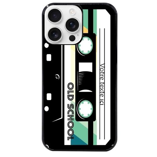 Coque Noire Pour Iphone 16 Pro Max Cassette Avec Votre Texte