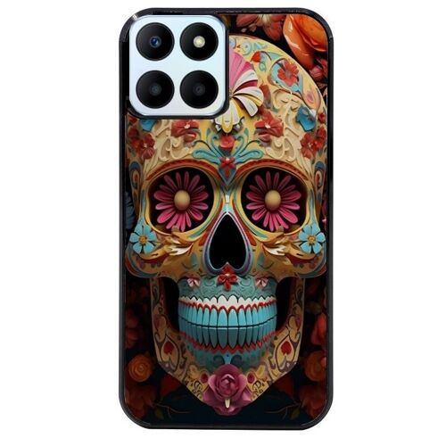 Coque Noire Pour Honor X6b Tete De Mort Mexicaine