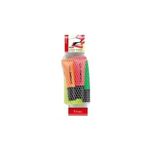 Stabilo Pack De 5 Surligneurs Boss Neon Assortis, Pointe Biseautée, Encore À Base D'eau