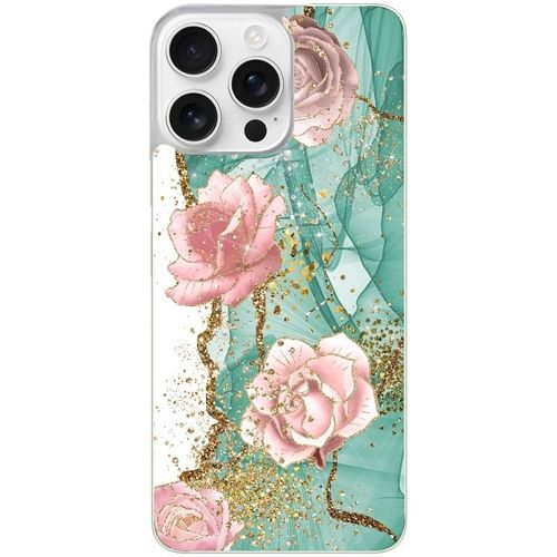 Coque Pour Iphone 16 Pro Max Marbre Fleur Turquoise