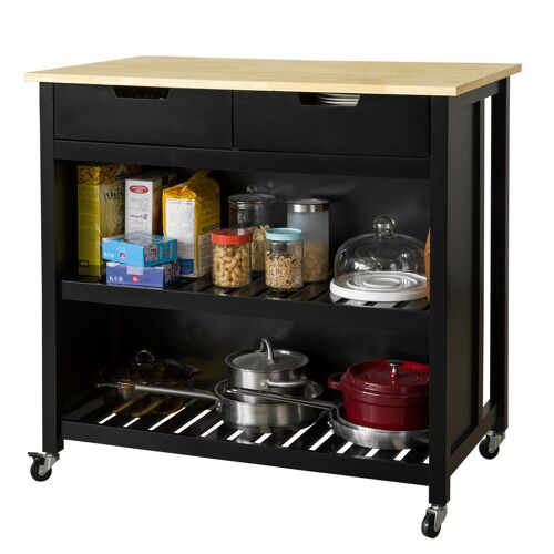 SoBuy FKW74-Sch îlot de Cuisine Buffet Séparateur de Cuisine Desserte de Cuisine à roulettes Meuble de Rangement pour Cuisine et Salon avec 2 tiroirs et 2 étagères