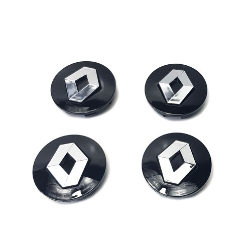 4x Cache Moyeux Centre Roue Dia 57mm Renault Logo Badge Embleme Noir Silver