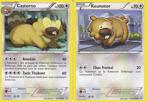 2 Cartes Pokemon - Castorno 100 Pv - 107/124 + Keunotor 106/124 - Dragons Exaltes -