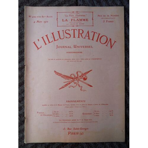 Hebdomadaire L'illustration N°4122 Du 04 03 1922
