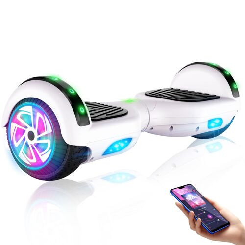 Hoverboard 6.5'' Sisigad, Bluetooth + Lumière Led Autonomie 7-8km Charge Maximale 70kg, Fun And Cool Hoverboard Enfant, Blanc