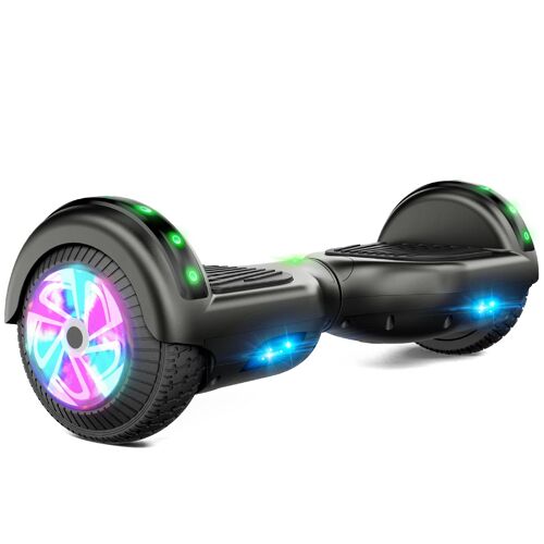Hoverboard 6.5" Sisigad, Bluetooth + Lumière Led Autonomie 7-8km Charge Maximale 70kg, Fun And Cool Hoverboard Enfant, Noir