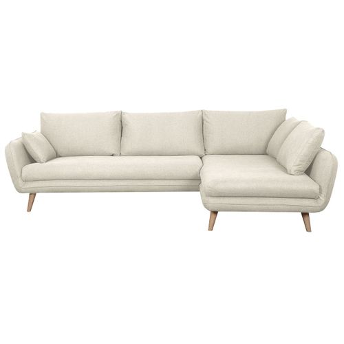 Canapé D'angle Droit Scandinave 5 Places En Tissu Beige Et Bois Clair Creep