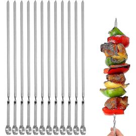 Brochettes De Kabob, Brochettes De Barbecue Plates En Métal, 14 Longs Bâtons En Acier Inoxydable, Ensemble De Brochettes De Grillades Réutilisables 12 Pièces