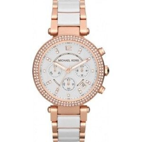 Montre Femme Michael Kors Parker Mk5774 Bracelet En Acier Or Rose Et Acétate Blanc