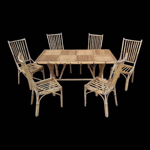 Table Et 6 Chaises En Bambou Et Rotin Dore