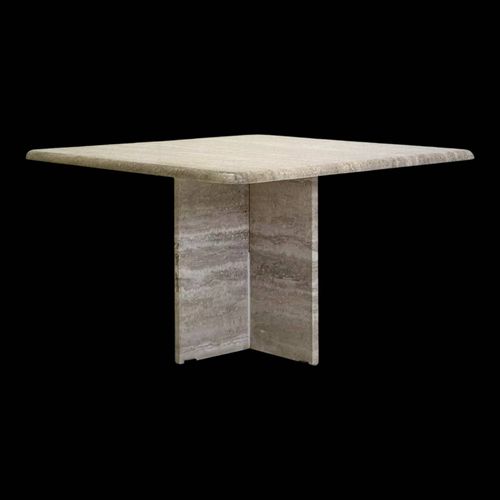 Table Basse Carre Vintage En Travertin Beige