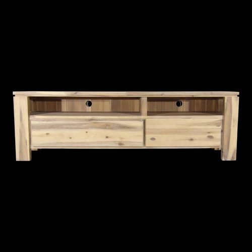 Meuble Tv En Bois Massif Contemporain 2 Tiroirs 2 Rangements Bois