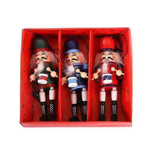 3 Pieces Christmas Nutcracker Ornaments Set Wooden For Hanging Christmas Tree