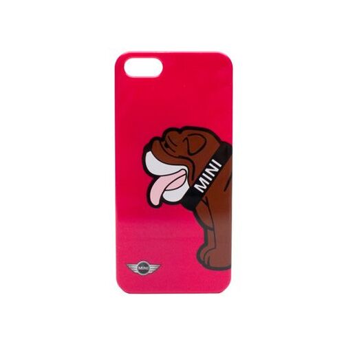 Coque Mini Cooper Racing Buldog Berry Pink Chien fond rose pour iPhone 5s