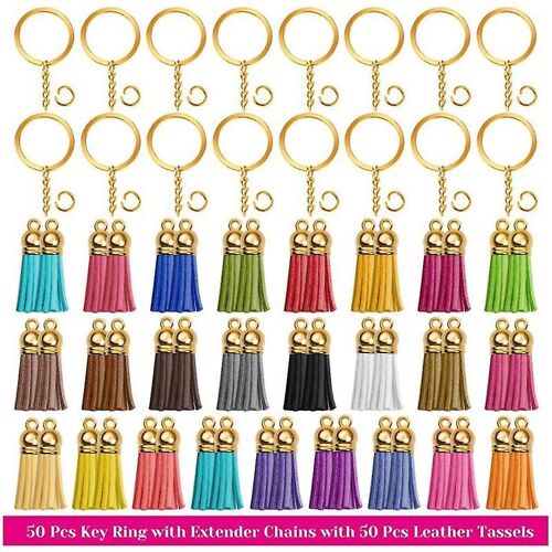 1 Set Key Chain Rings Pendants Leather Keychain Tassel Diy Crafts Jewelry Earrings Making
