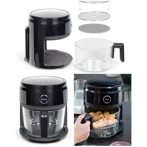 FRITEUSE sans huile 1400W à AIR CHAUD 3.5L Minuteur 30 min Noir frites, steak, pizza, pilons de poulet Panneau de commande LED tacti