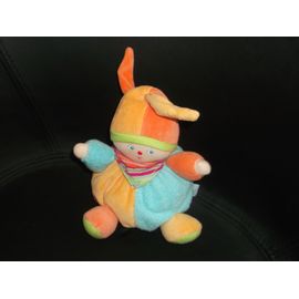 Peluche Doudou Boule Clown Arlequin Corolle Bleu Jaune Vert Orange