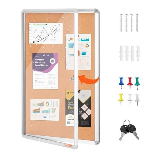 Tableau En Liège Blanc Recouvert De Lin-Vevor-900 × 600 × 33 Mm-Cadre En Aluminium Et Verrouillable-Transparent