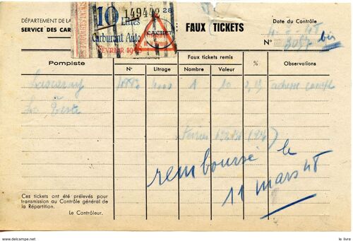 Rationnement Bordereau De Faux Tickets De Carburant Auto Gironde La Teste 1948