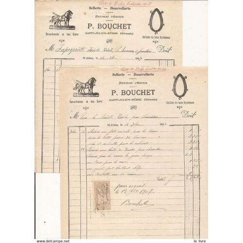 Lot De 2 Factures Sellerie Bourrelerie Bouchet A Saint-Julien-Medoc 1907