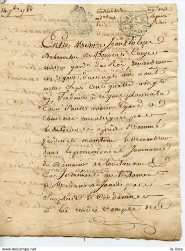 Fiscal Generalite Bordeaux 1781. Acte Concernant Messire Debaroche Du Bouscat Succesion Mme Joau. Signé Razac..Dubosq