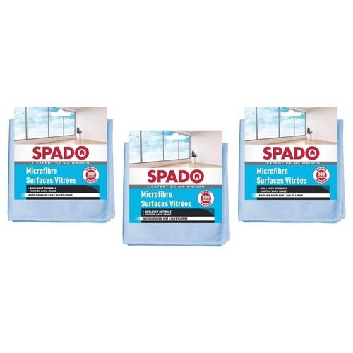 Spado Lot de 3 Microfibres Lavable 38x38cm pour surfaces vitrées Alu et Inox