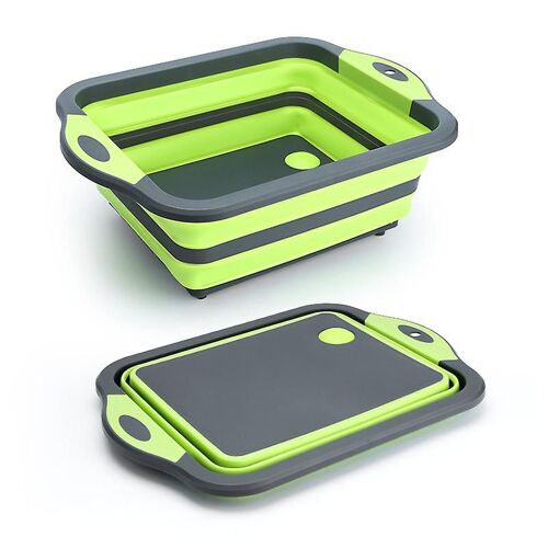 Planche À Découper Pliable Évolutive Avec Récipient De Filtre, Planche À Découper Pliable En Gel De Silice De Qualité Alimentaire, Cuisine Camping Pique-Nique Bbq Évier Bassin De Vidange