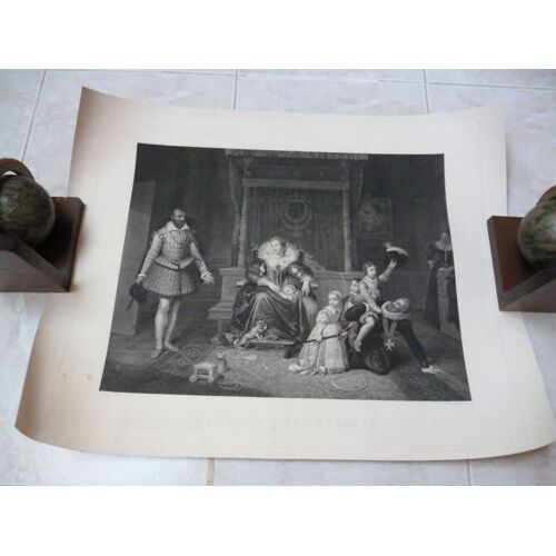 Xixème / Grande Gravure Sur Acier / Henri Iv  Et Ses  Enfants