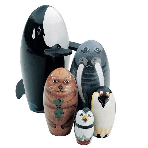 Figurines En Bois Pour Enfants, Baleine, Pingouin, Matrioshka, Jouet, 5 Pièces